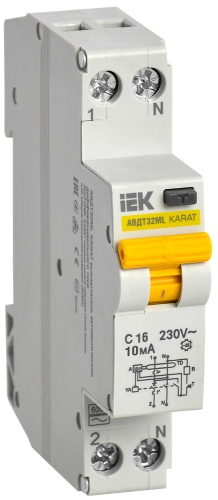 Выключатель автоматический дифференциального тока АВДТ32МL C16 10мА KARAT | код MVD12-1-016-C-010 | IEK 